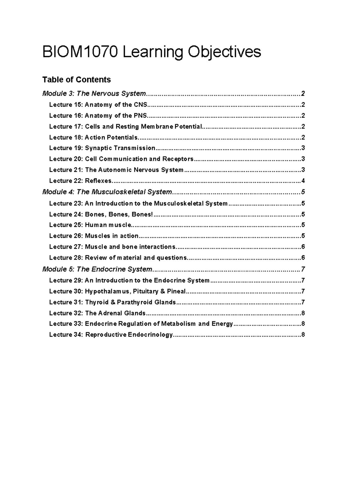 BIOM1070 Learning Objectives - BIOM1070 Learning Objectives Module 3 ...