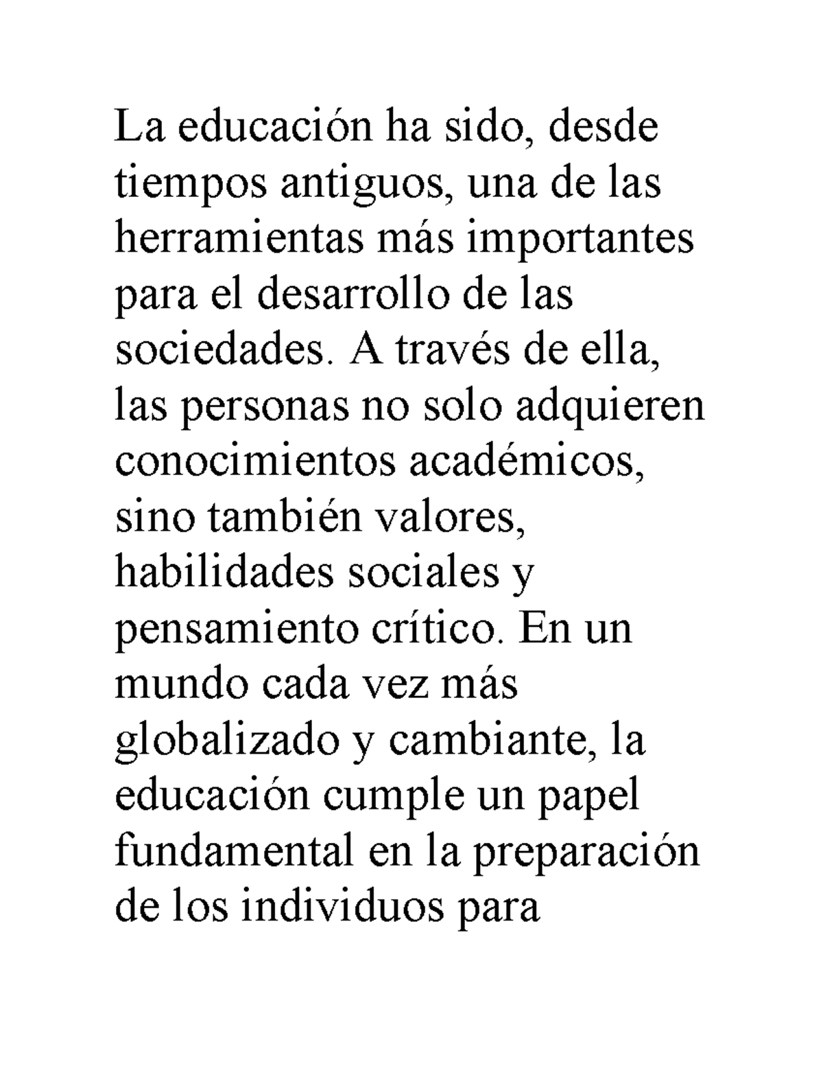 La educación como herramienta de desarrollo social y personal - Studocu