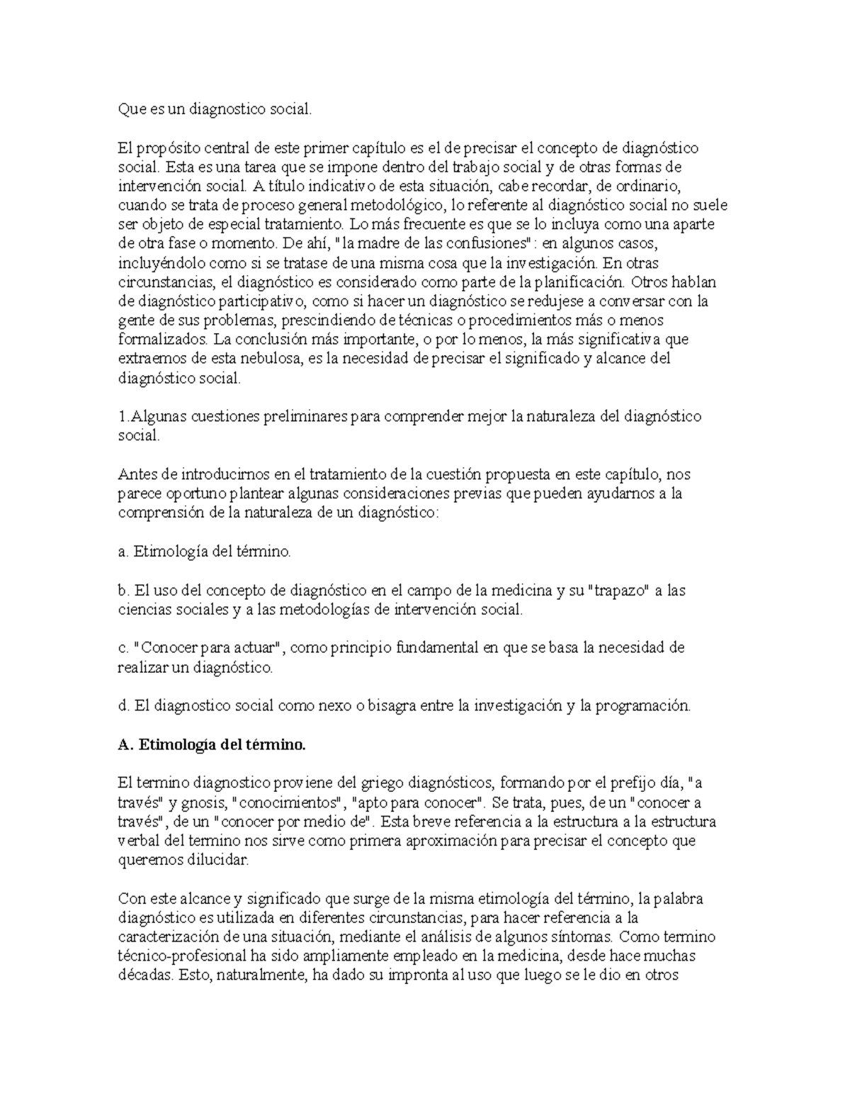 Diagnóstico Social: Conceptos y Metodologías en Trabajo Social - Studocu