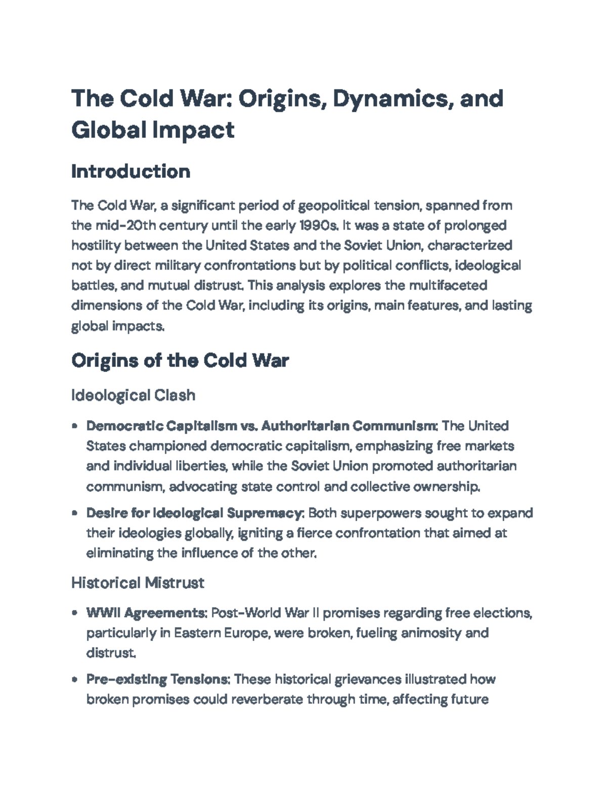 The Cold War: Origins, Dynamics, and Lasting Global Impacts - The Cold ...