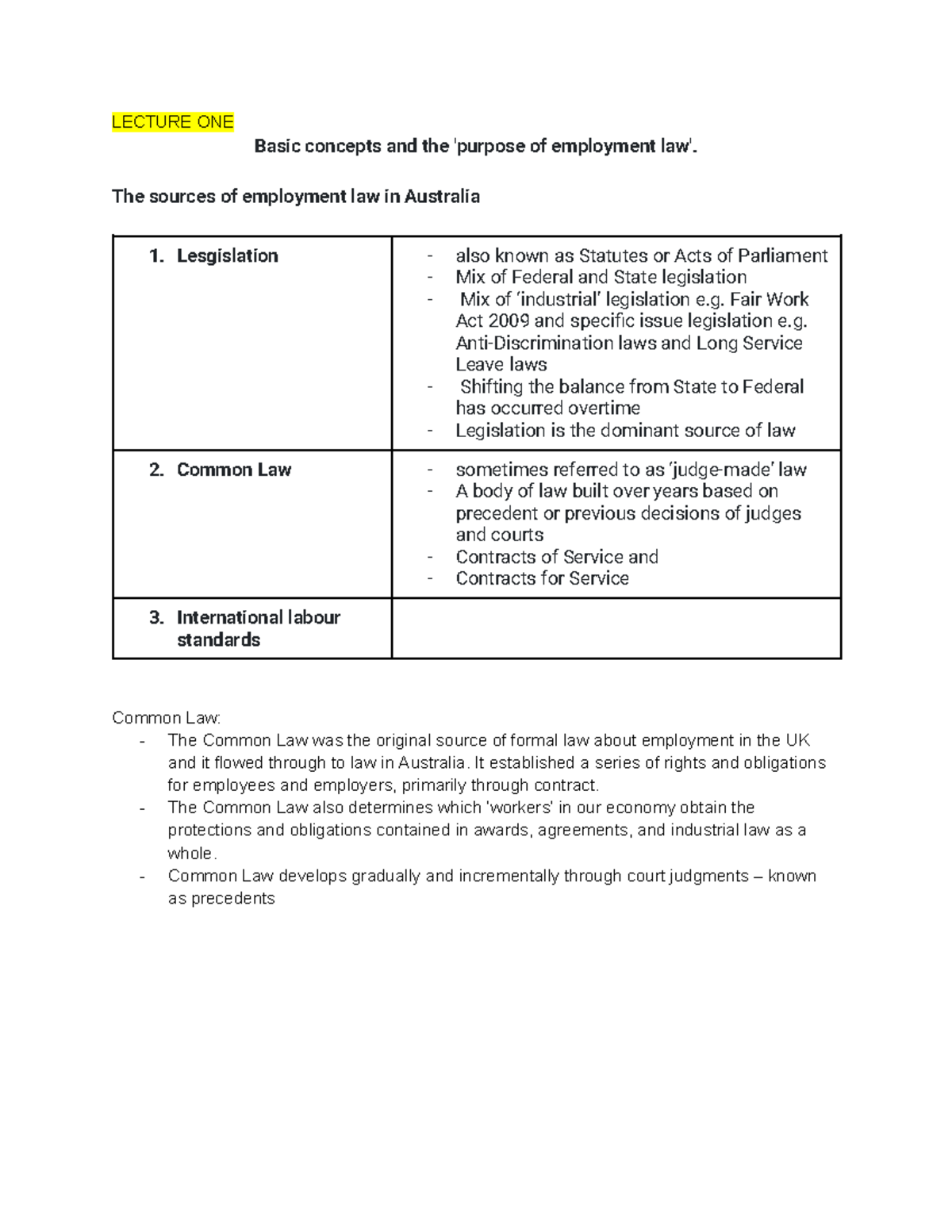 LAW Notes - lecture 1 - LECTURE ONE Basic concepts and the 'purpose of ...
