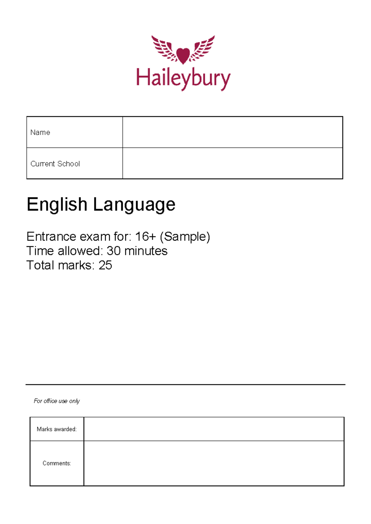 16 English Language Sample - PSY3032 - Name Current School English ...
