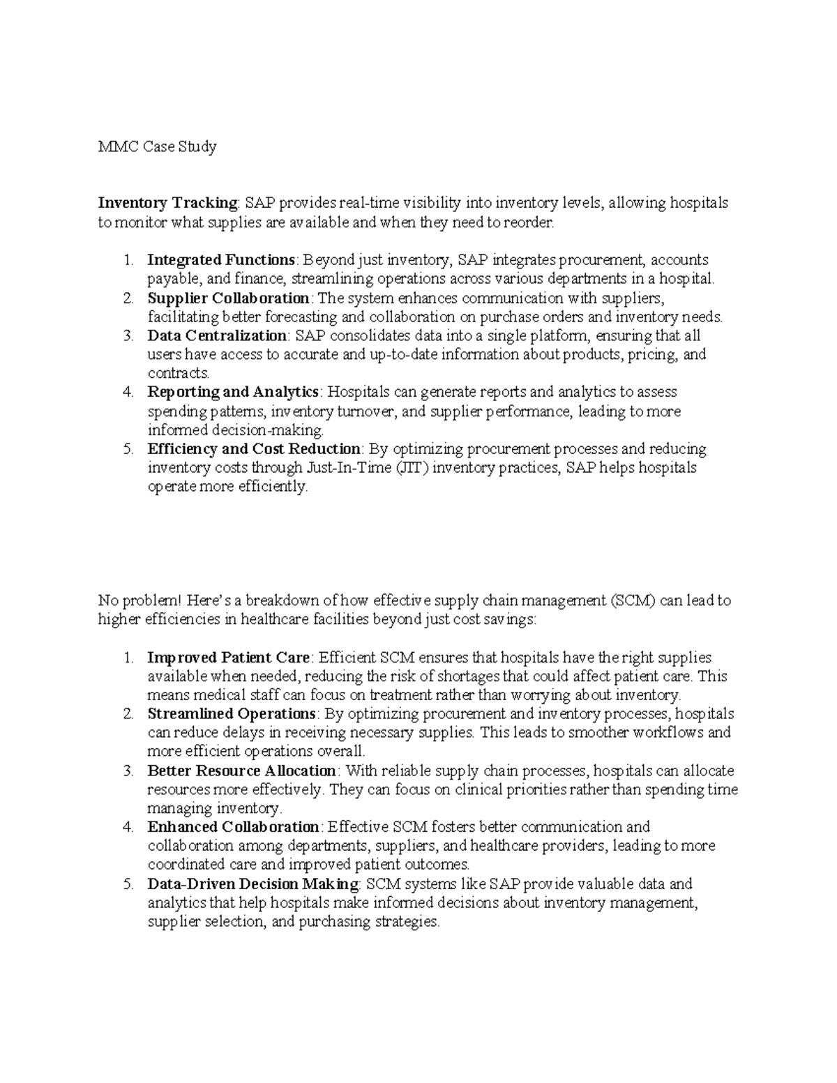 Notes for MMC Case Study - MMC Case Study Inventory Tracking: SAP ...