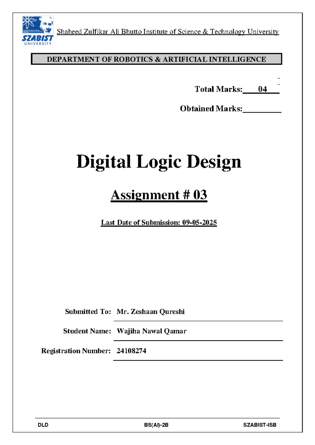 DLD Assignment 03: Combinational Logic Circuit Design and Analysis ...