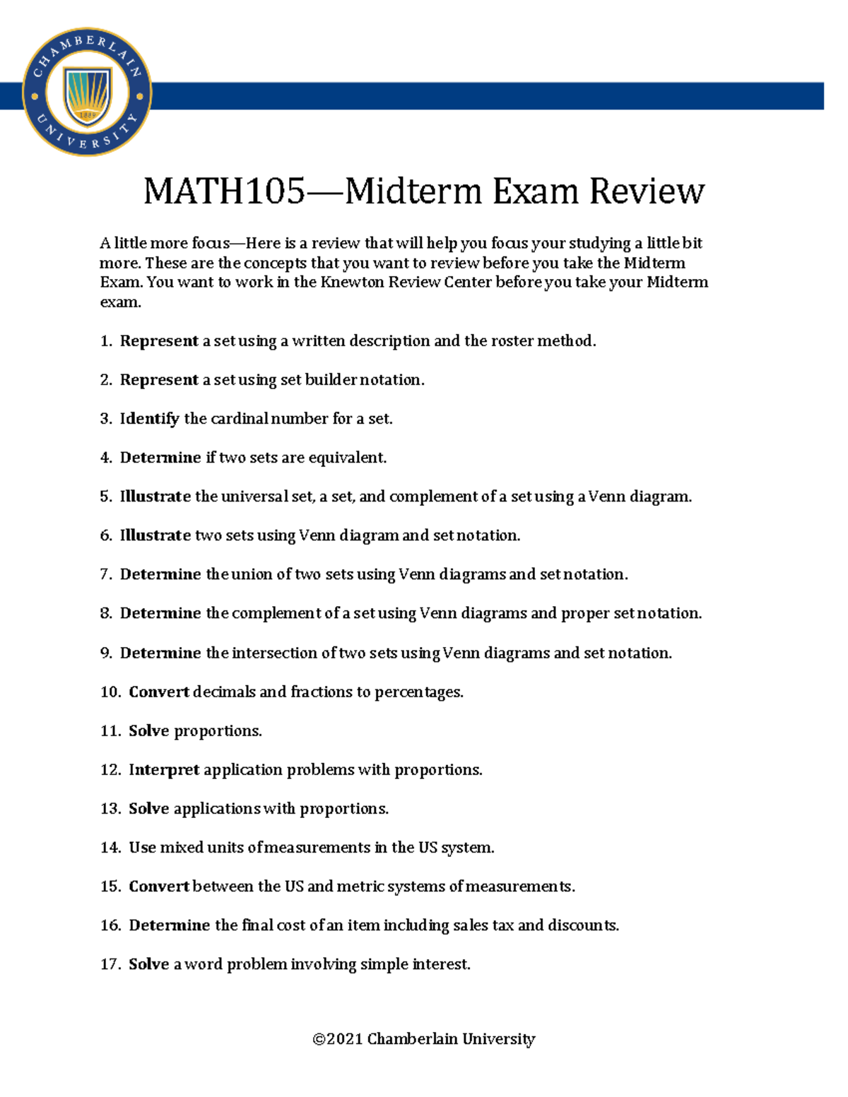 MATH105 Midterm Exam Study Guide: Key Concepts & Strategies - Studocu