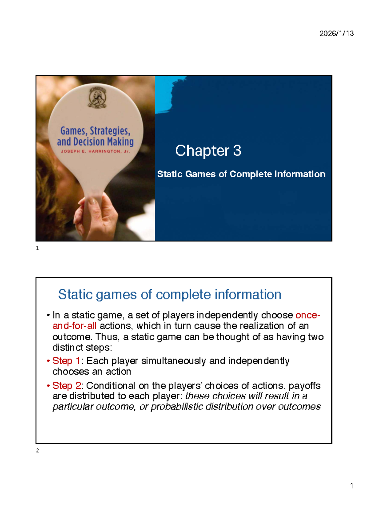 Chapter 3: Static Games of Complete Information - Key Concepts and ...