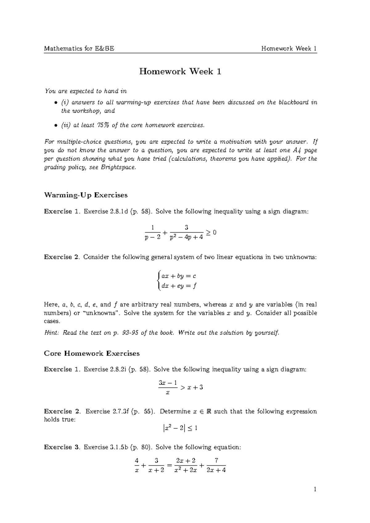 Math EBE HW1: Week 1 Homework Exercises and Solutions - Studeersnel