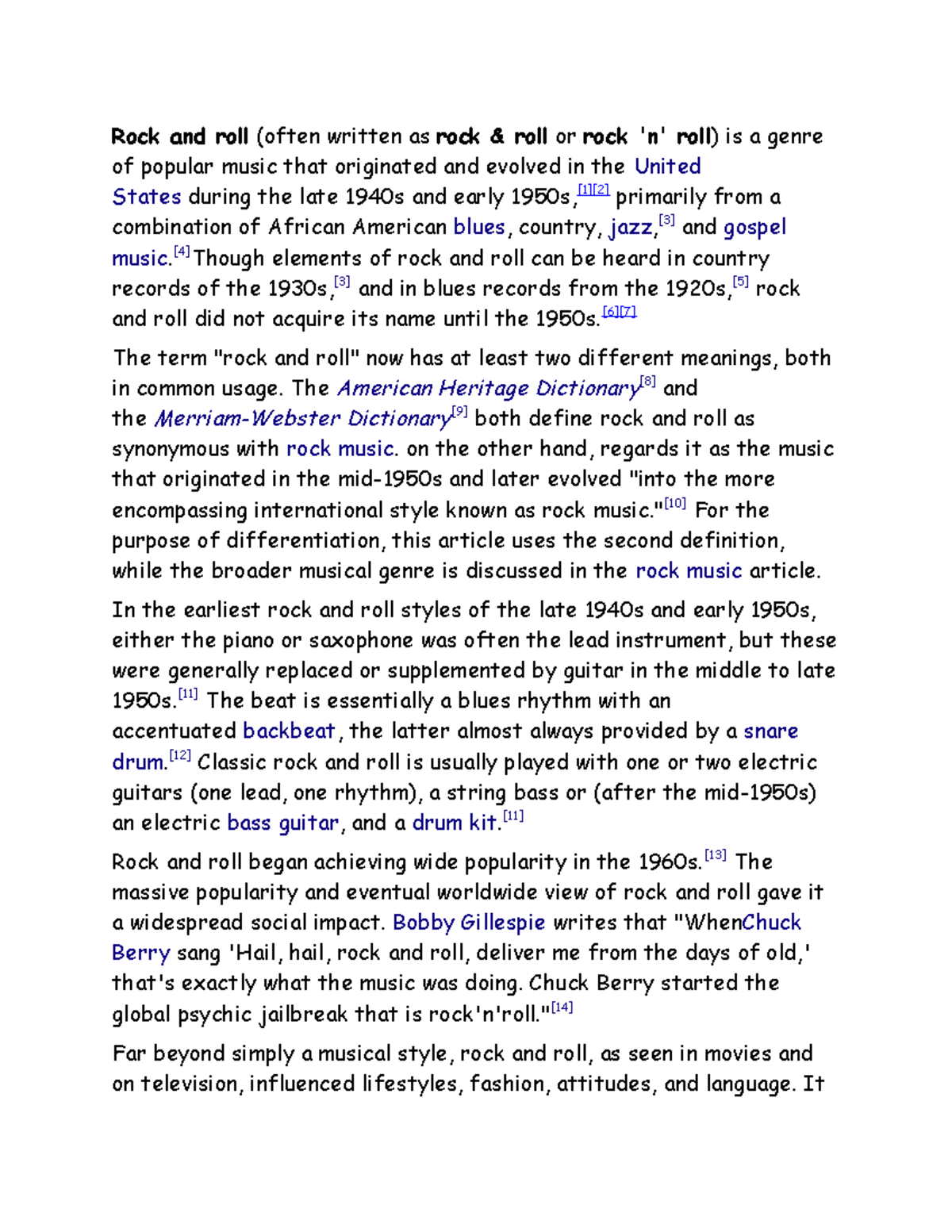 Rock and roll - English writing assignment - Rock and roll (often ...