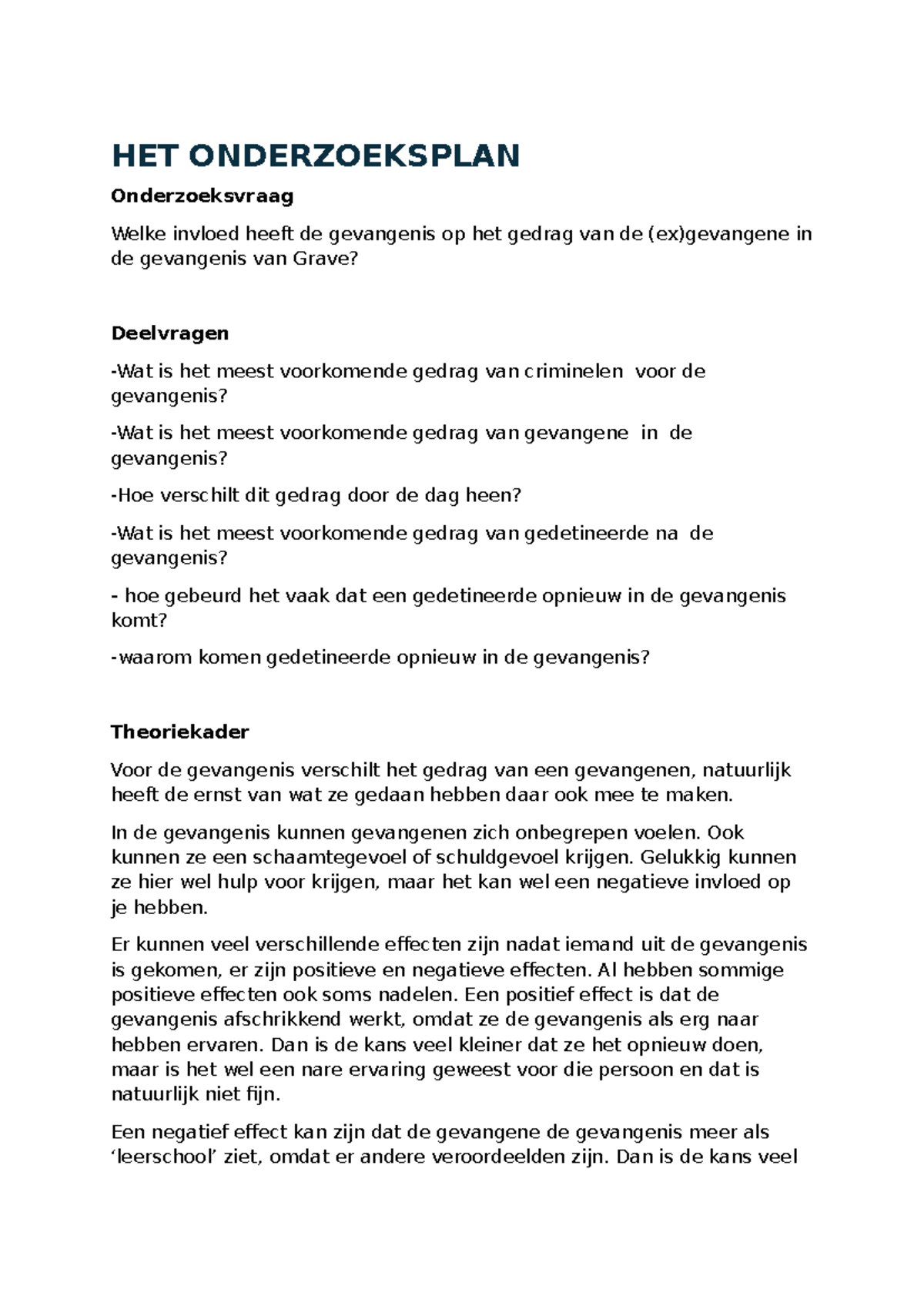 Onderzoeksplan: Invloed van Gevangenis op Gedrag van (Ex)gevangenen ...
