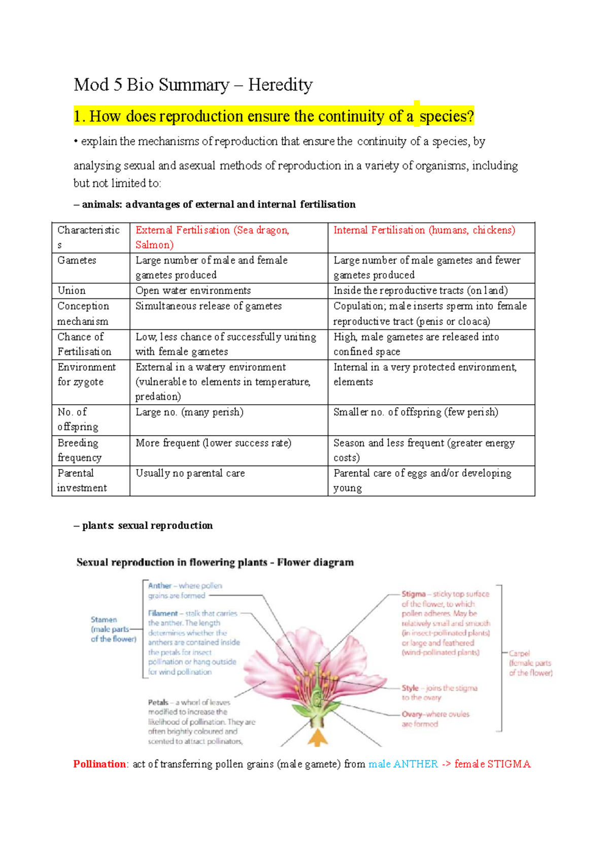 Mod 5 Bio Summary: Mechanisms of Heredity and Reproduction - Studocu