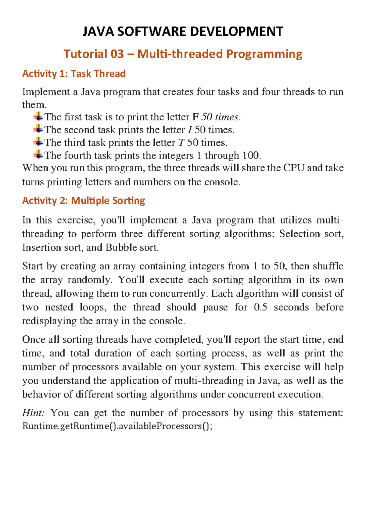 JSD - W03 Multi-threaded Programming Tutorial Activities and Sorting ...