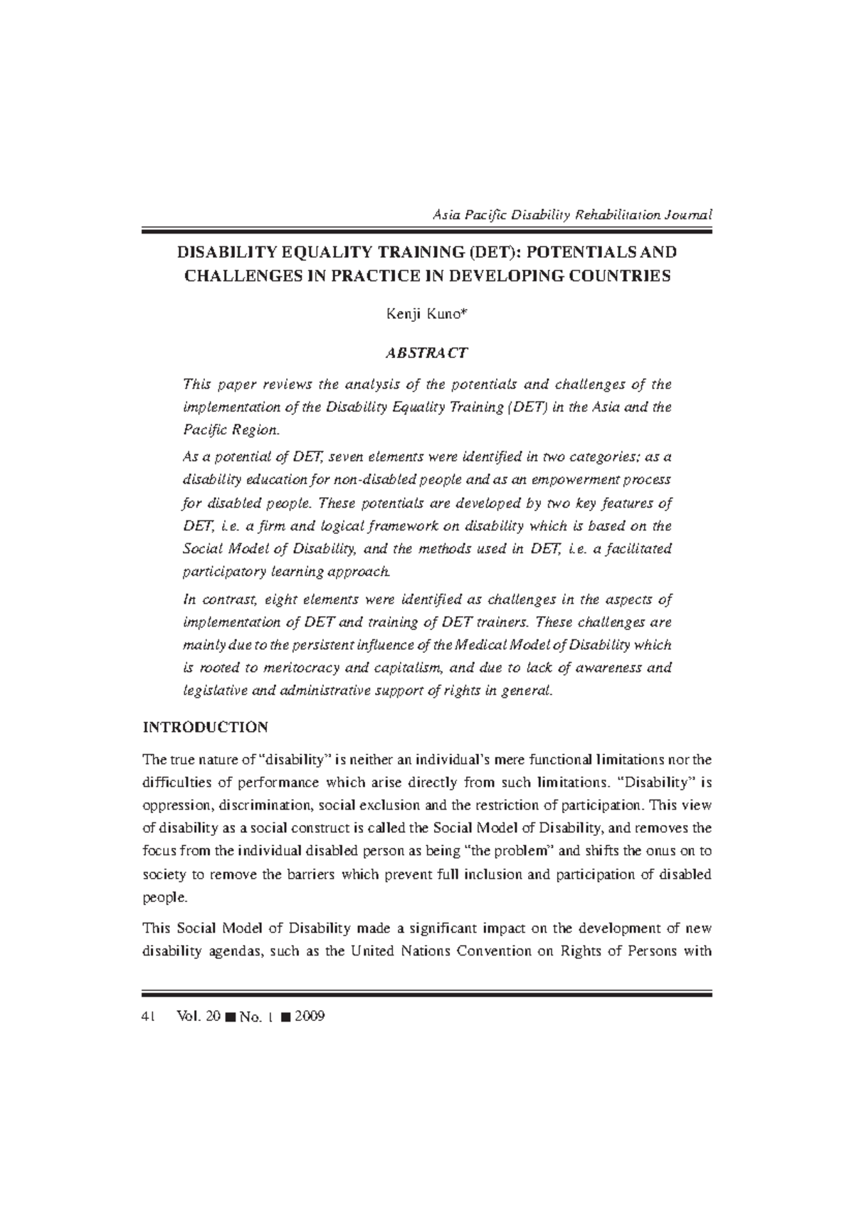 Document - Article - DISABILITY EQUALITY TRAINING (DET): POTENTIALS AND ...