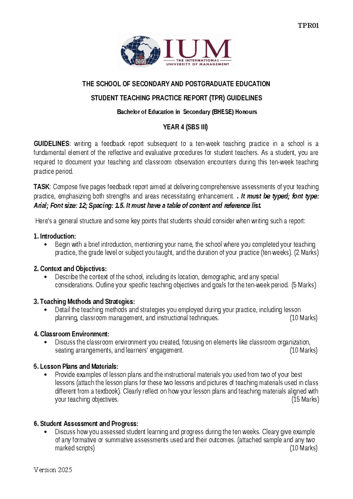 TPR01 BHESE Year 4 Teaching Practice Report Guidelines - Studocu
