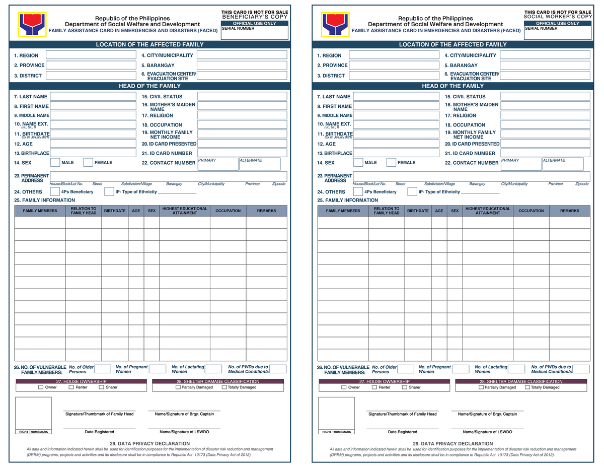 Family Assistance Card (FACED) for Emergencies and Disasters - Studocu