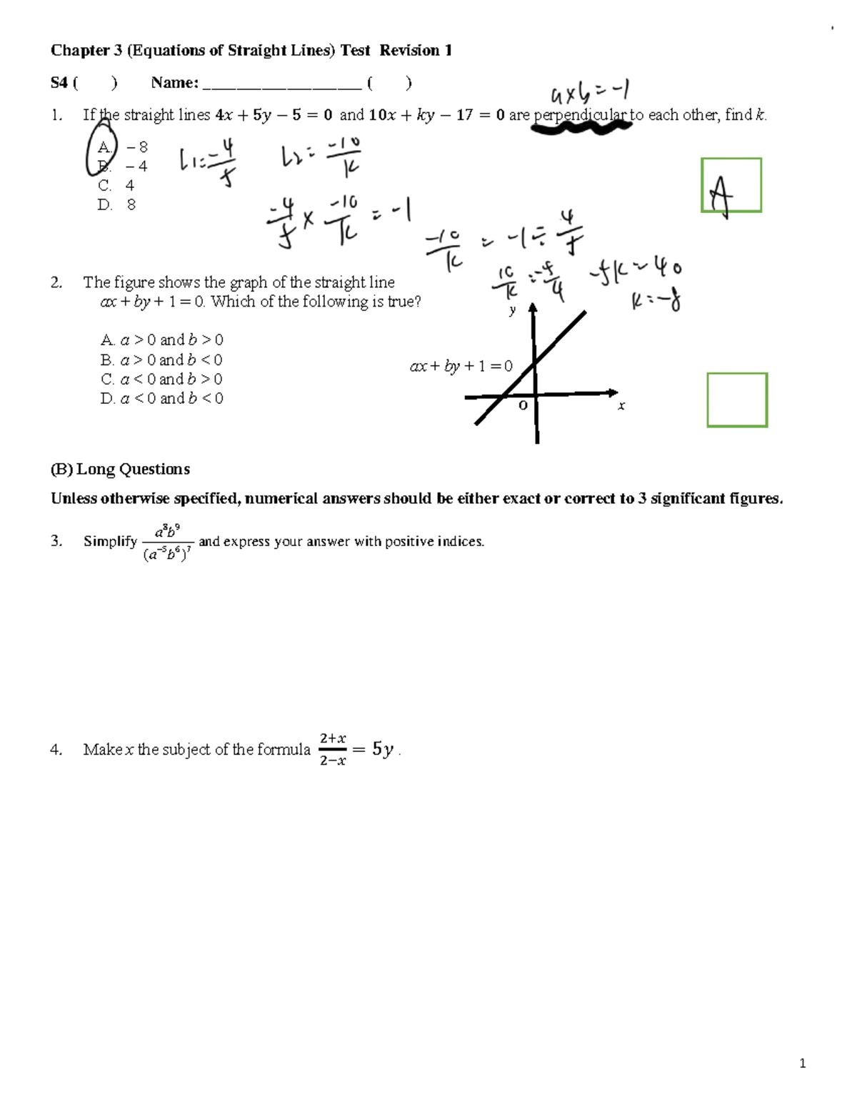 Mathematics Chapter Test 3 (Chapter 4) Factorization Revision 1 - Studocu