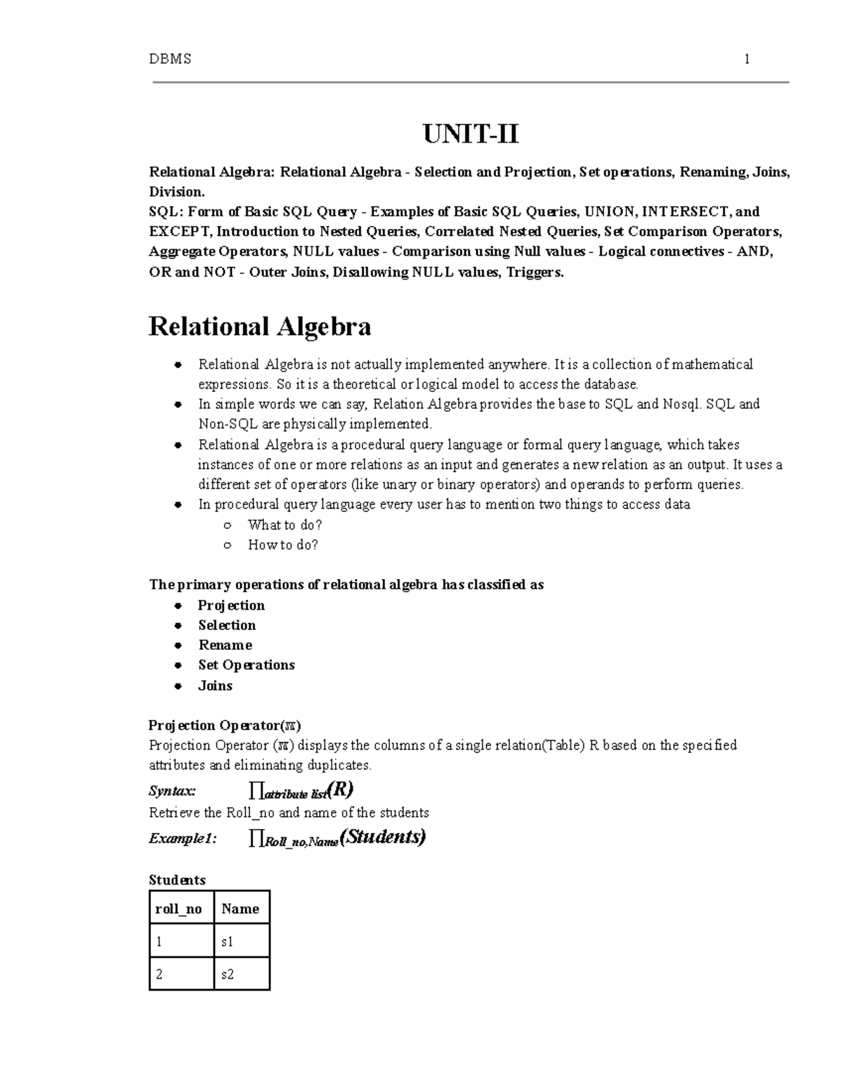 DBMS 1: Relational Algebra & SQL Basics - Selection, Joins, and ...
