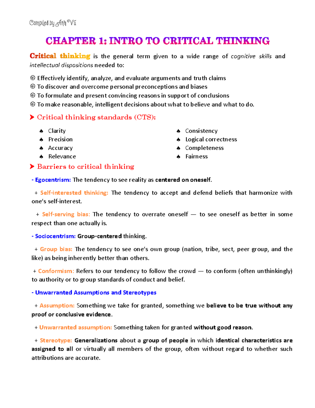 Critical Thinking Concepts and Barriers: A Summary (632394207) - Studocu