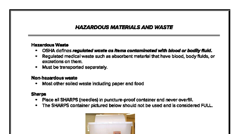 HAZMAT & WASTE MANAGEMENT: OSHA Guidelines & CWR Staff Policies - Studocu
