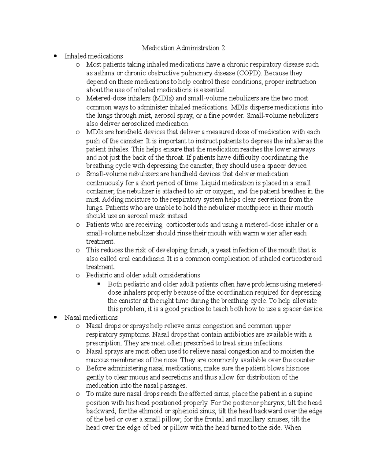 ATI Medication Administration 2: Inhaled, Nasal, NG, and Otic Meds ...