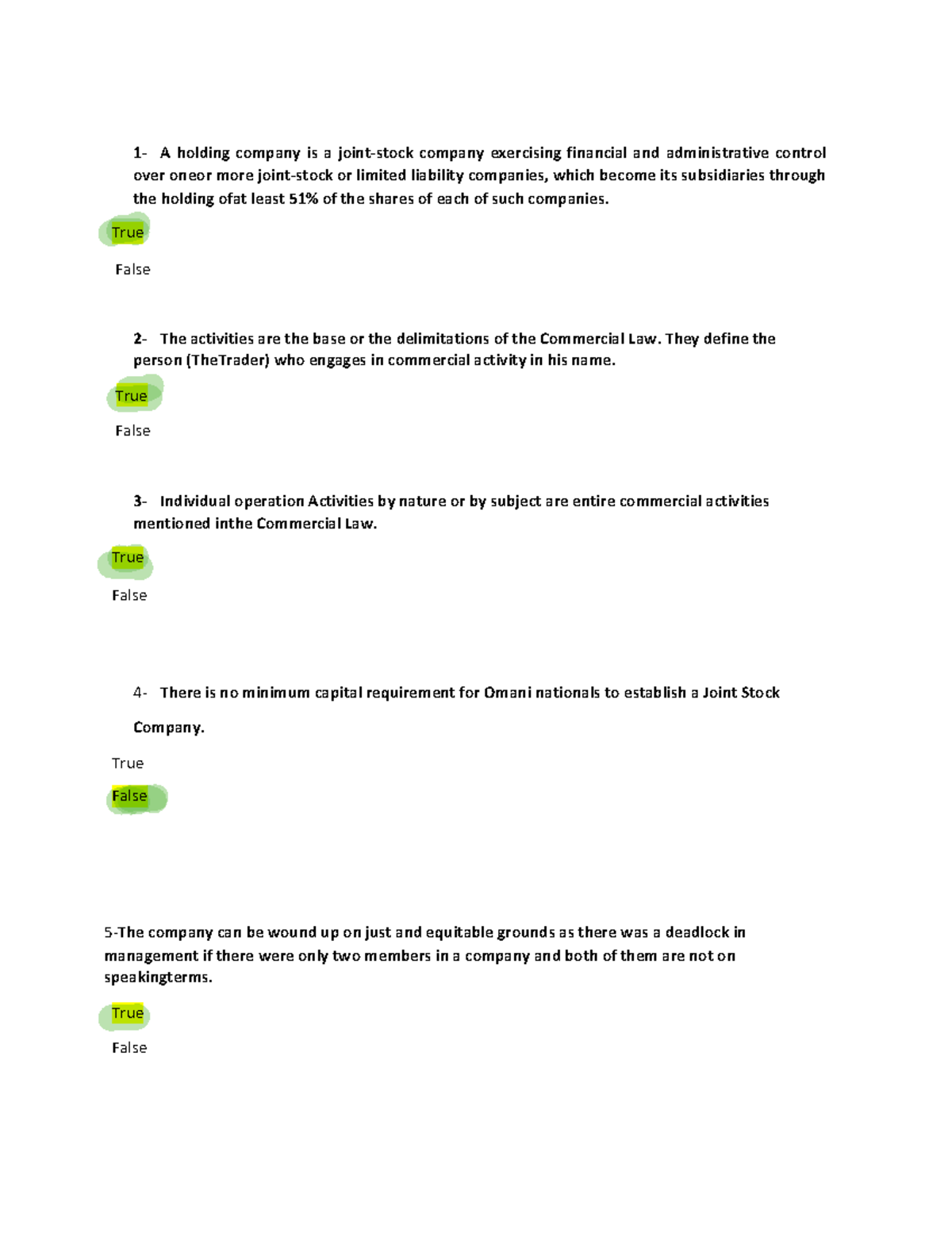 Business Law Final Exam Review: Key Concepts and True/False Questions ...