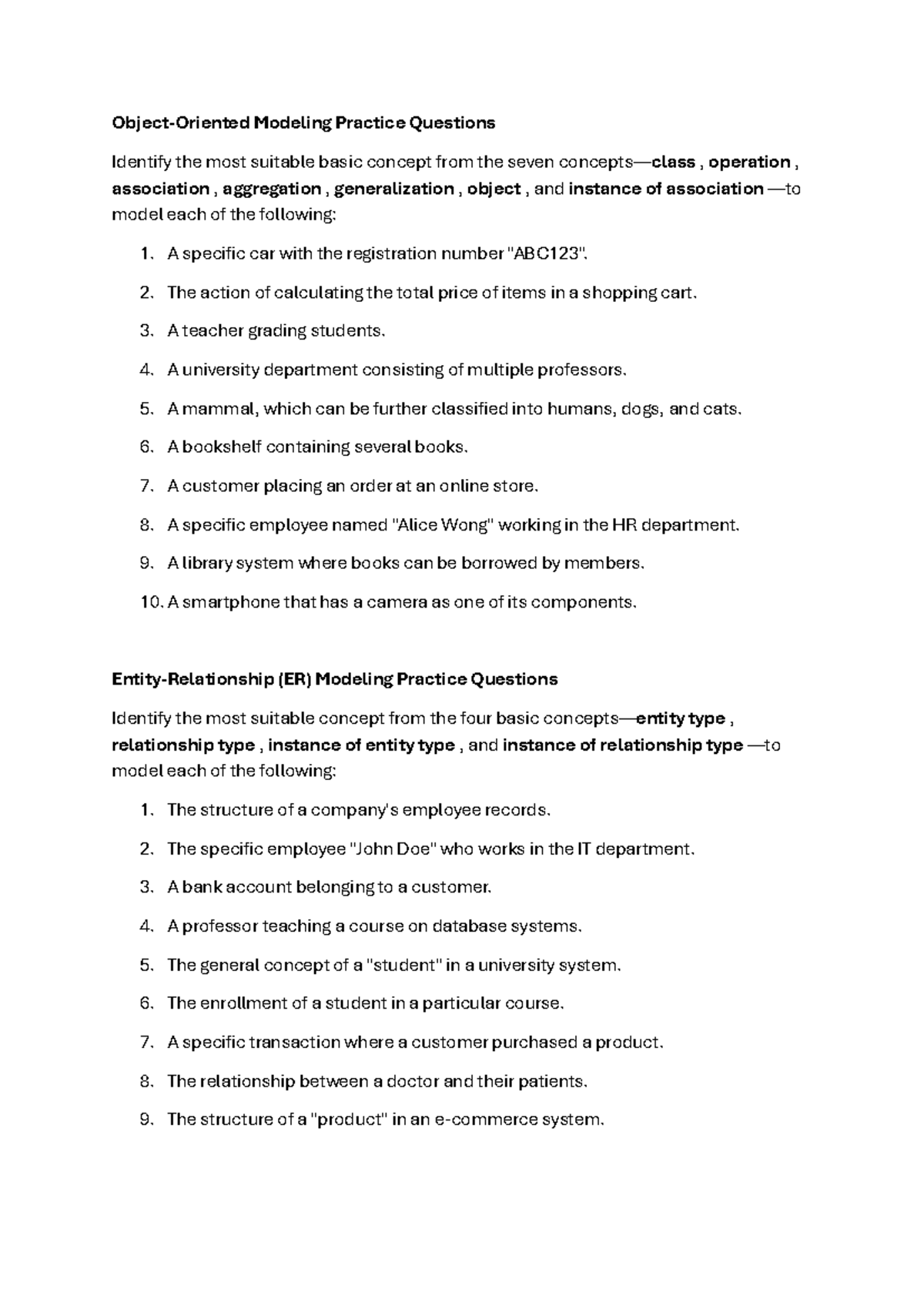 Modeling Practice Questions and Answers (ER) for Course XYZ - Studocu