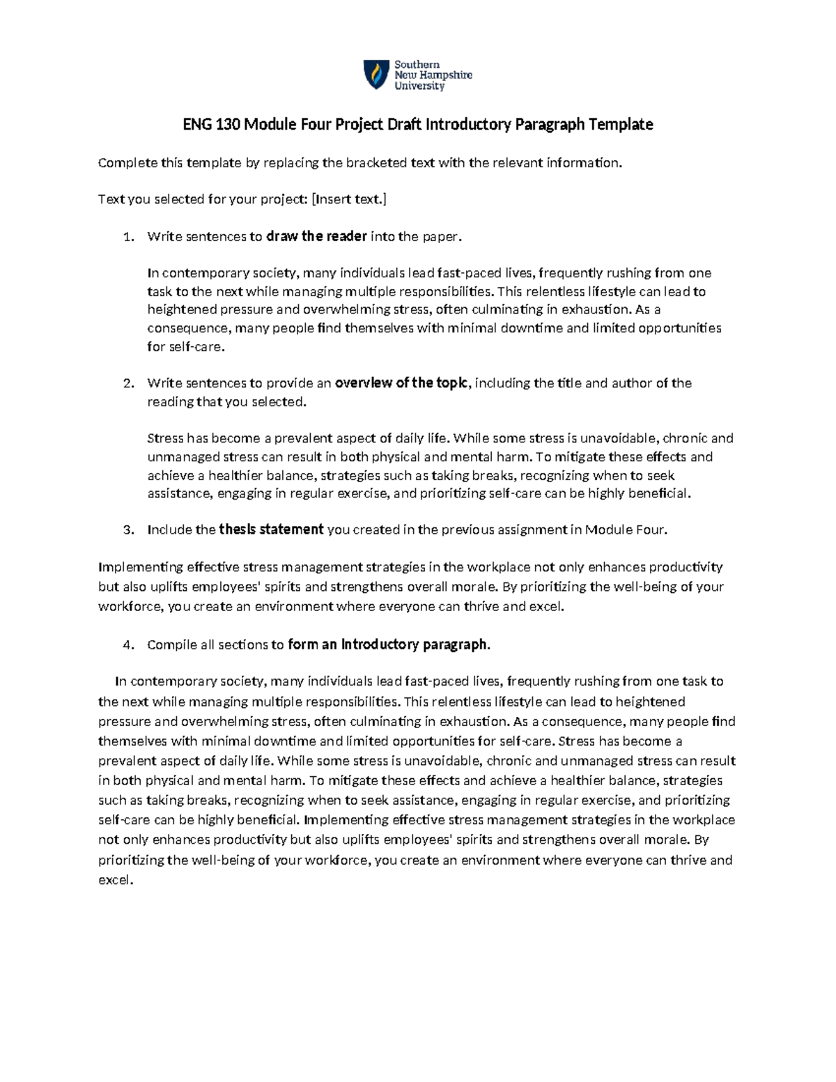 ENG 130 Module Four Project Draft: Intro Paragraph Template - Studocu