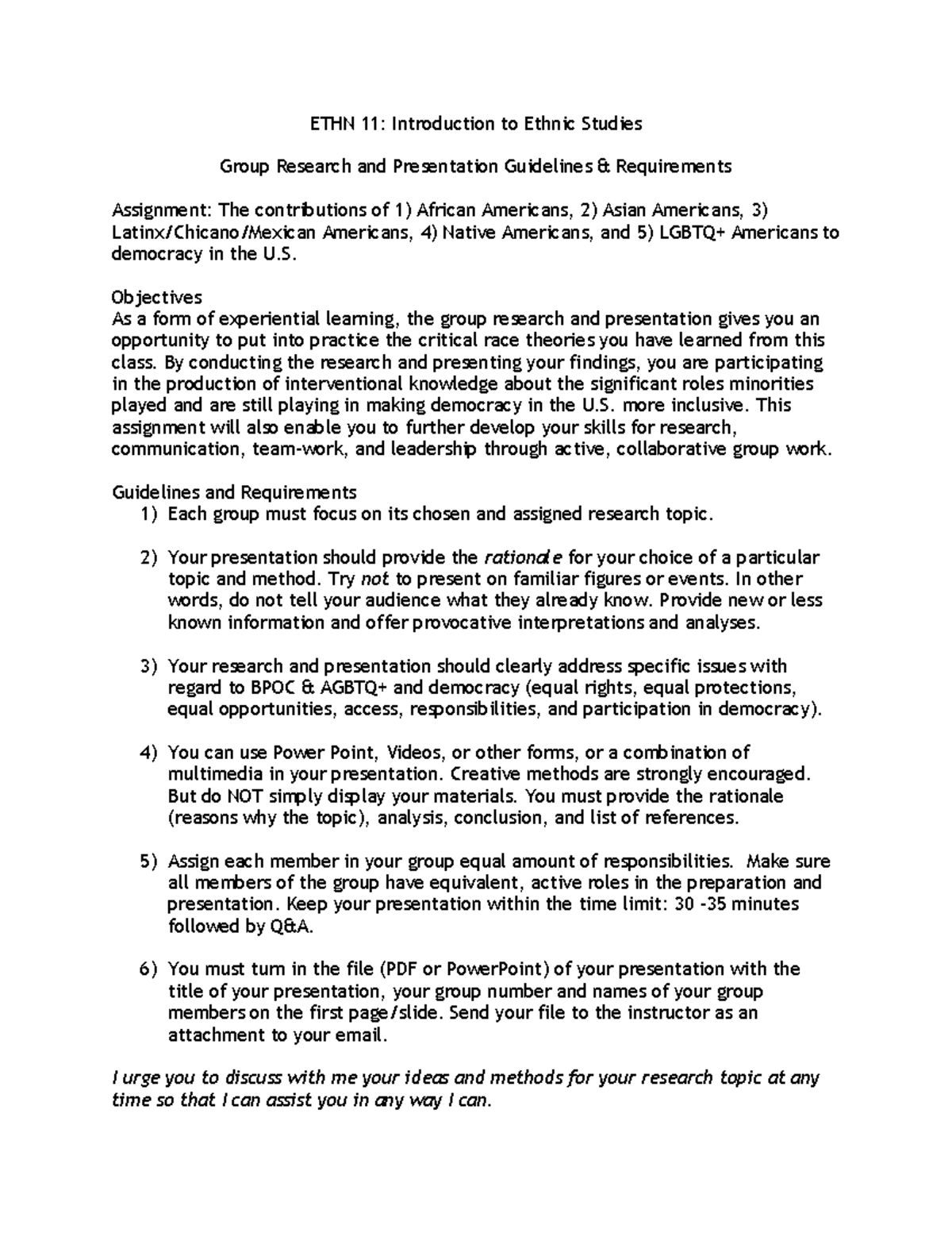 ETHN 11: Group Research & Presentation Guidelines on BPOC Contributions ...