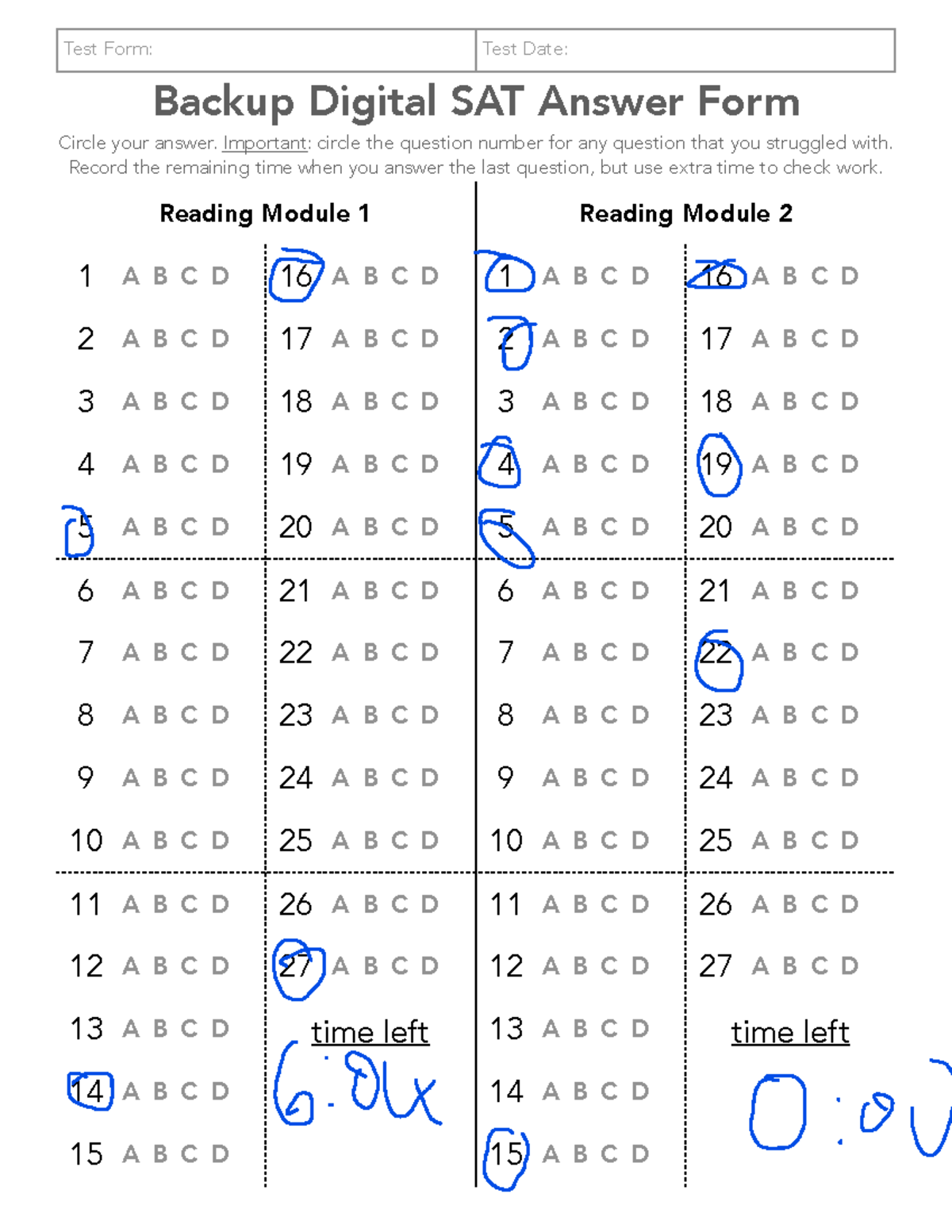 Backup Digital SAT Answer Form - Backup Digital SAT Answer Form Circle ...