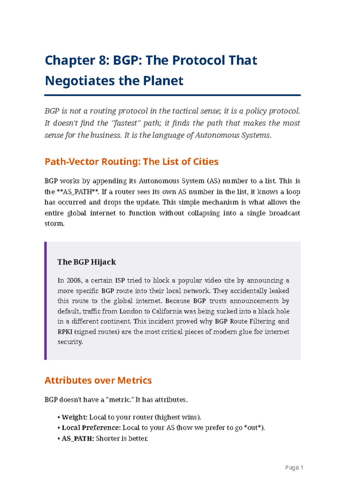 Chapter 8: BGP - The Policy Protocol for Global Routing - Studocu