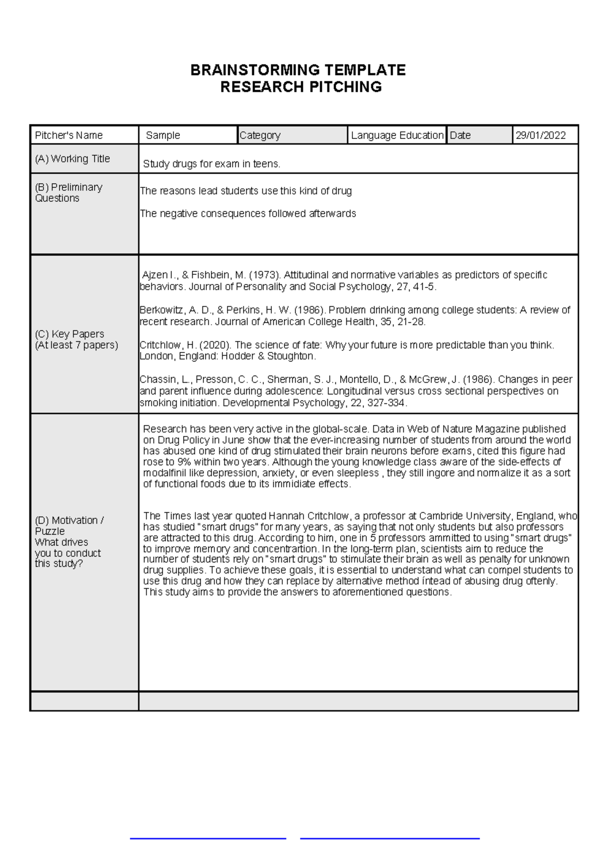 EDU 101: Research Pitch on Teen Exam Drug Use and Consequences - Studocu