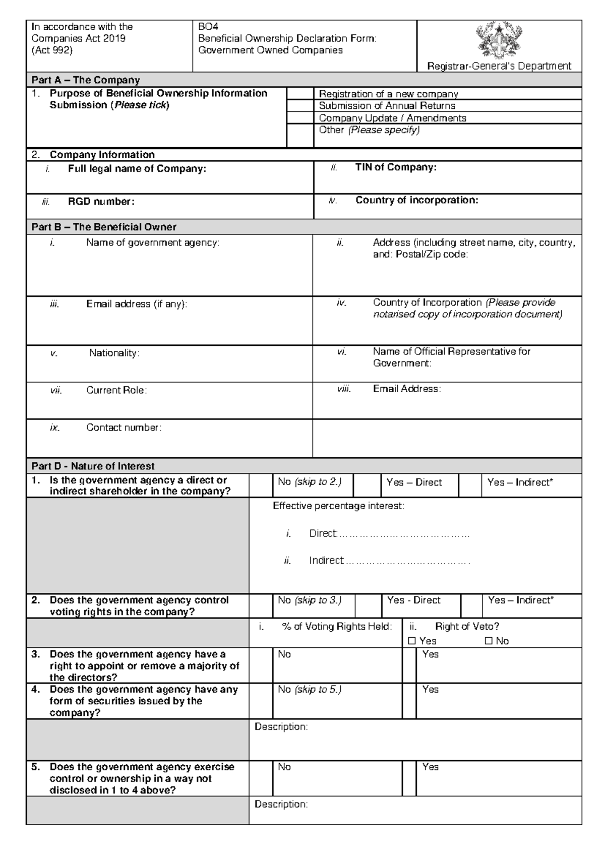Beneficial Ownership Declaration Form for Gov. Owned Companies BO4 ...