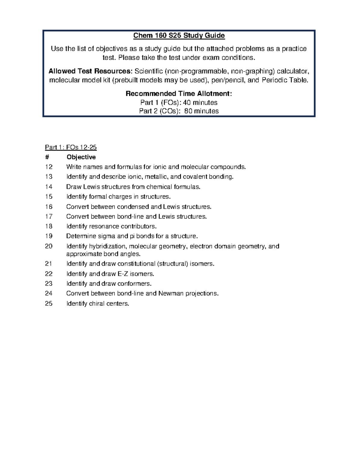 Chem 160 F24 Final Exam Study Guide (FO 12-25) - Key Concepts and ...
