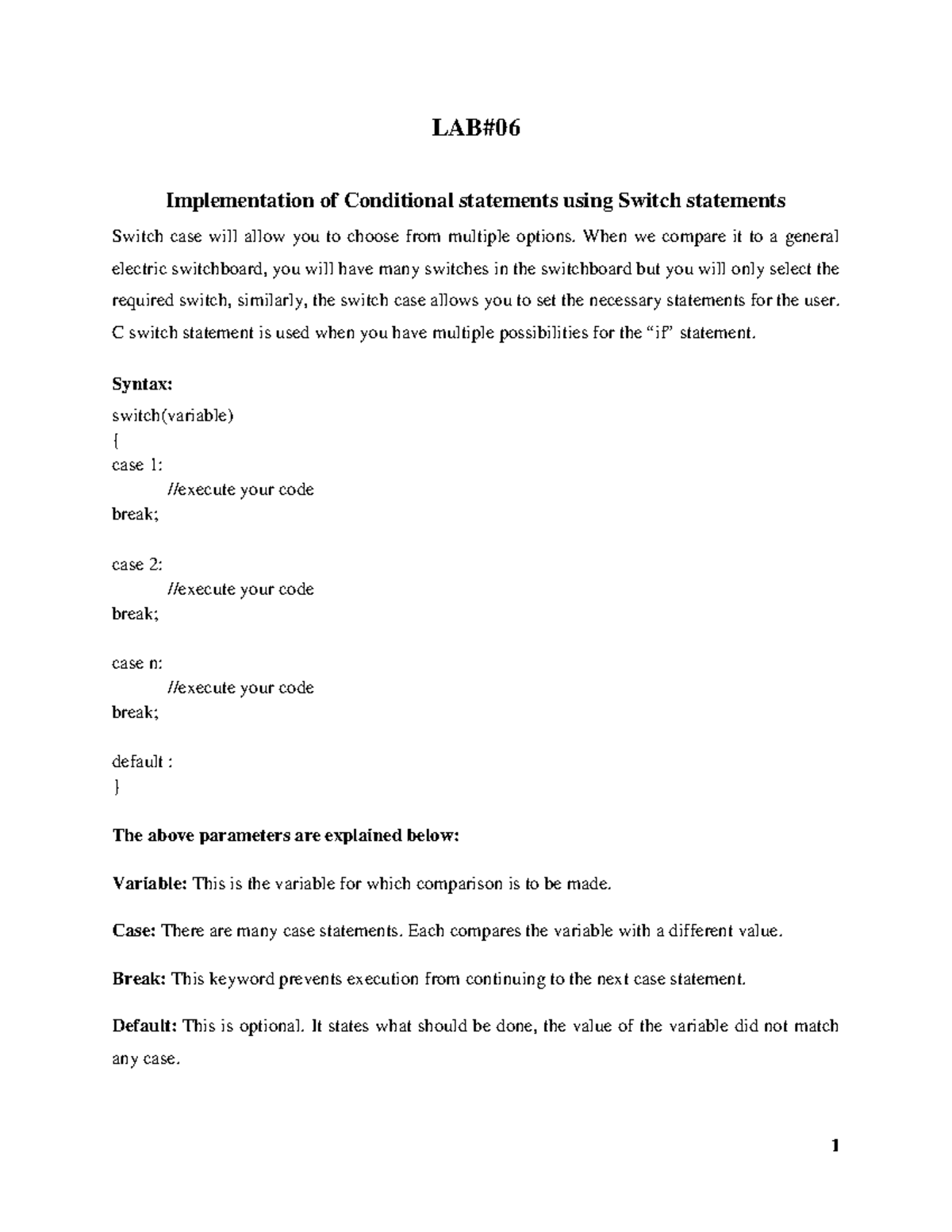 LAB#06 - Programming Fundamental Lab Report to practice C++. - LAB# 06 ...