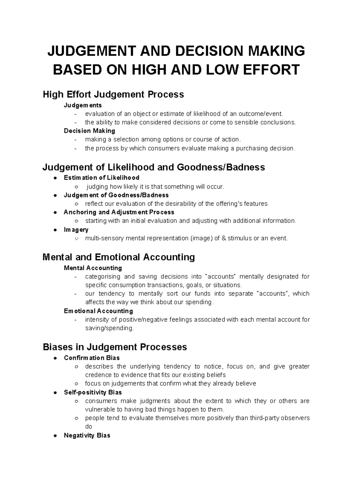 Consumer Decision Making: Judgement Processes in High vs. Low Effort ...