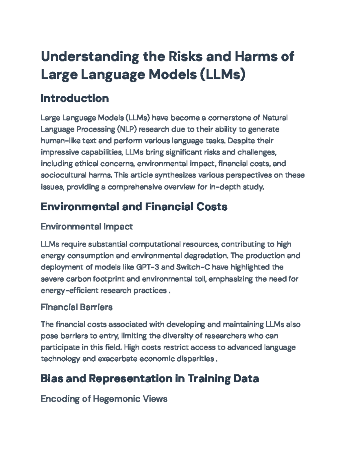 Understanding Risks and Harms of Large Language Models (LLMs ...