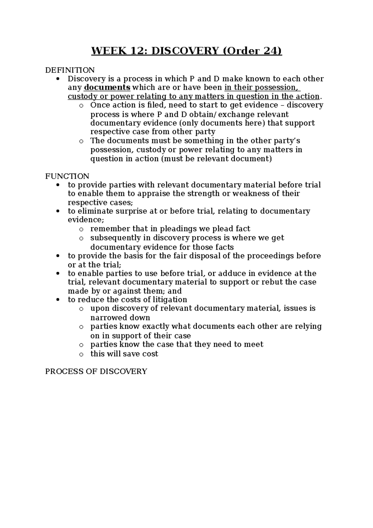 WEEK 12: Discovery Process Overview and Key Considerations - Studocu