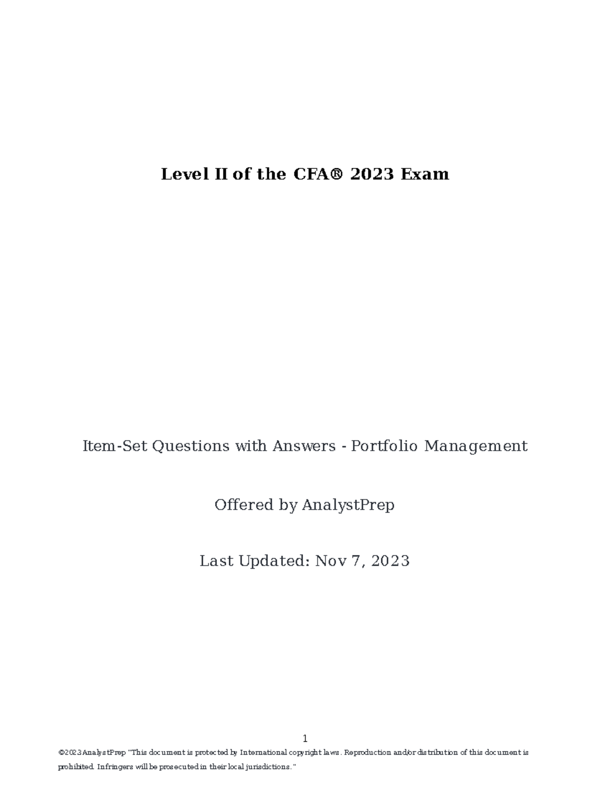 CFA Level II 2023 Exam Questions & Answers: Portfolio Management - Studocu