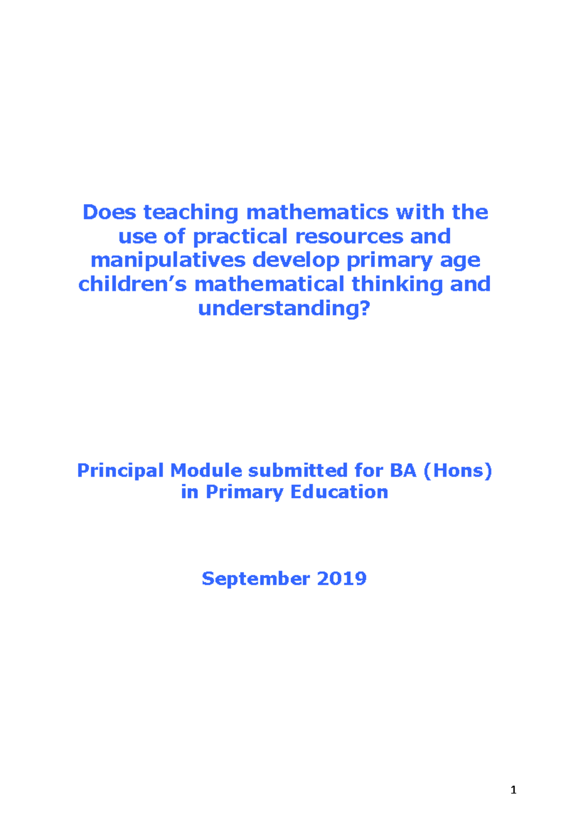 BA (Hons) Dissertation: The Impact of Manipulatives on Primary Math ...