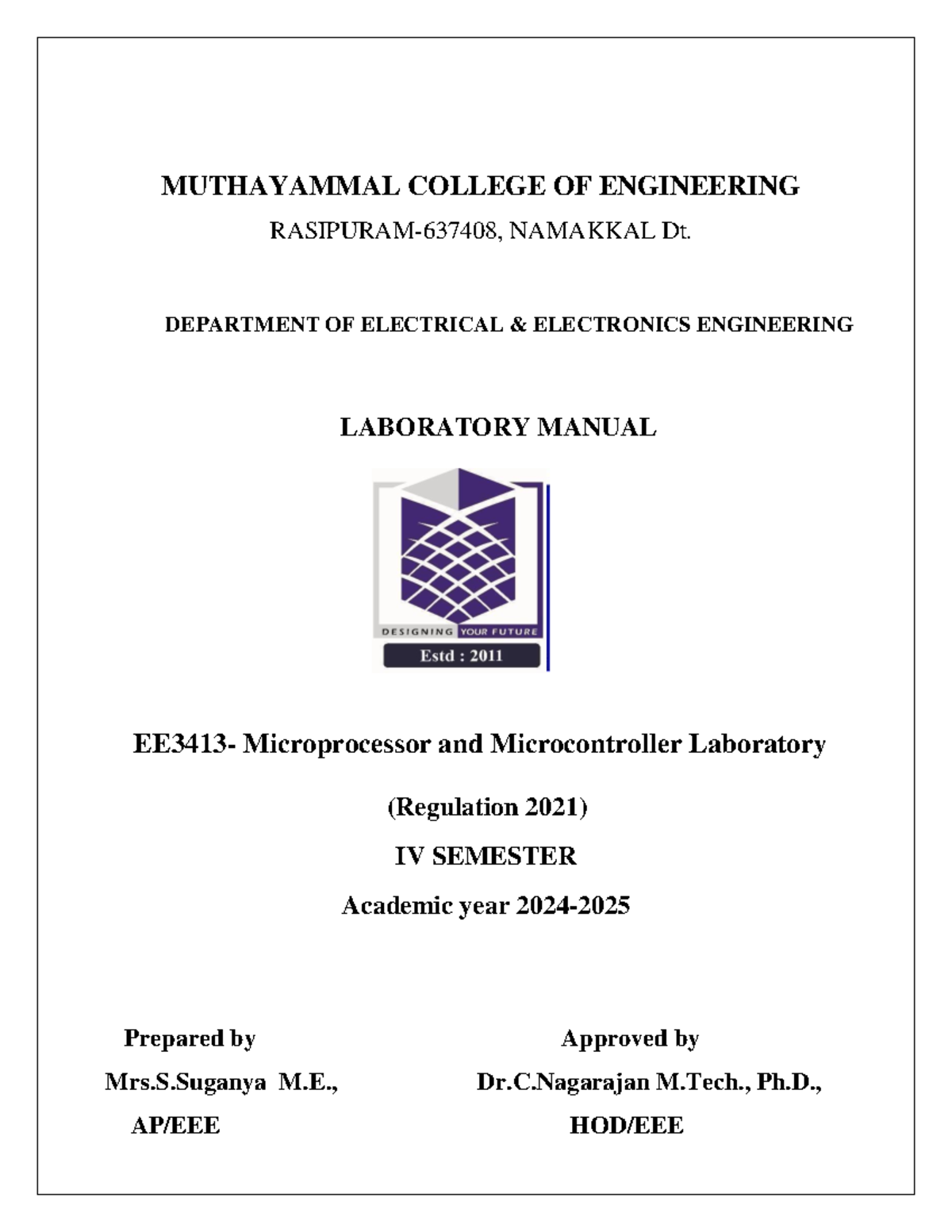 EE3413 Microprocessors and Microcontrollers Lab Manual: Experiments and ...