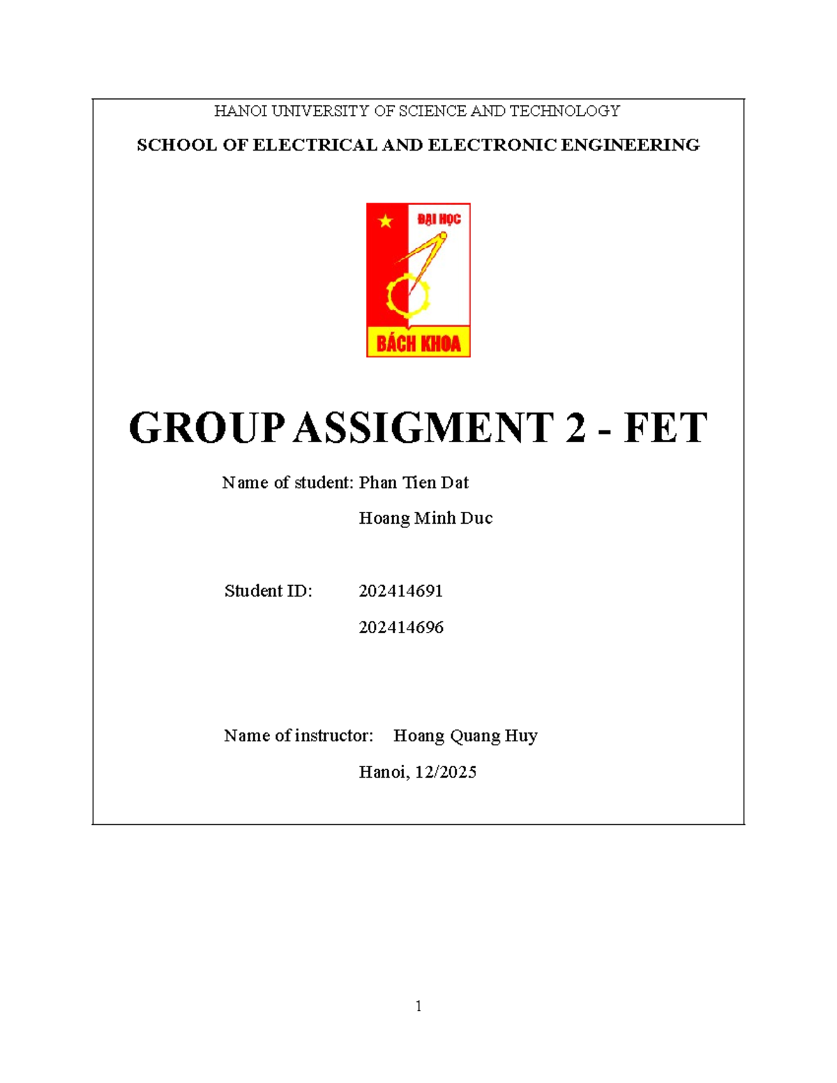FET Characteristics Analysis - Group Assignment 2 (EE 165752) - Studocu