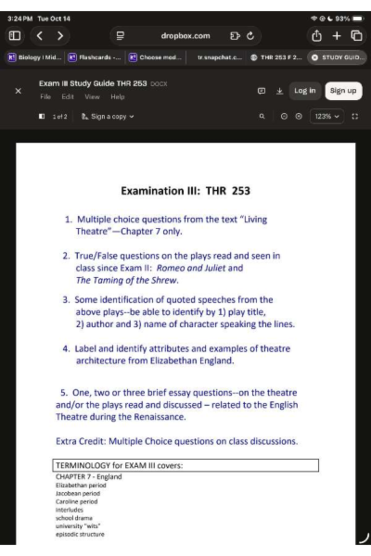 THR 253 Comprehensive Study Guide for Final Exam - Studocu