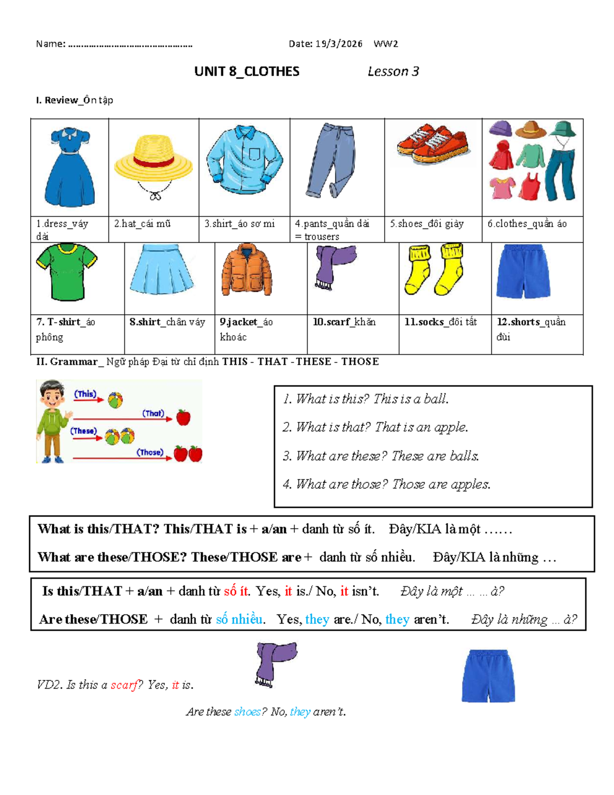 WW2 UNIT 8: CLOTHES Lesson 3 Review and Grammar Guide - Studocu
