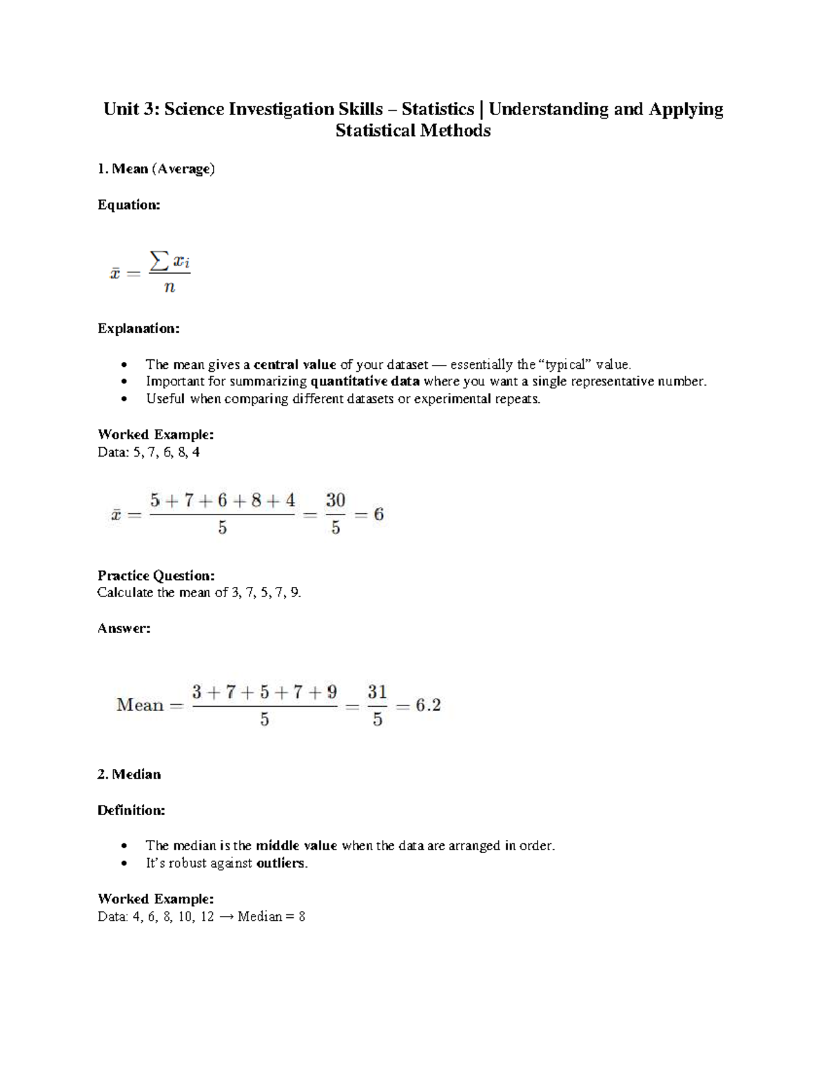 Unit 3: Understanding Statistical Methods in BTEC Applied Science - Studocu