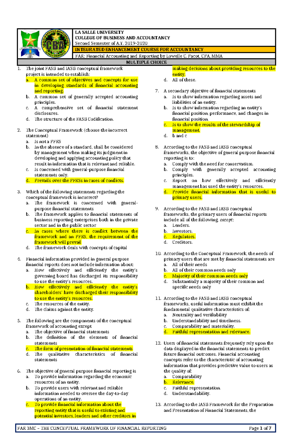 FAR 3.0MC - Understanding the Financial Reporting Conceptual Framework ...