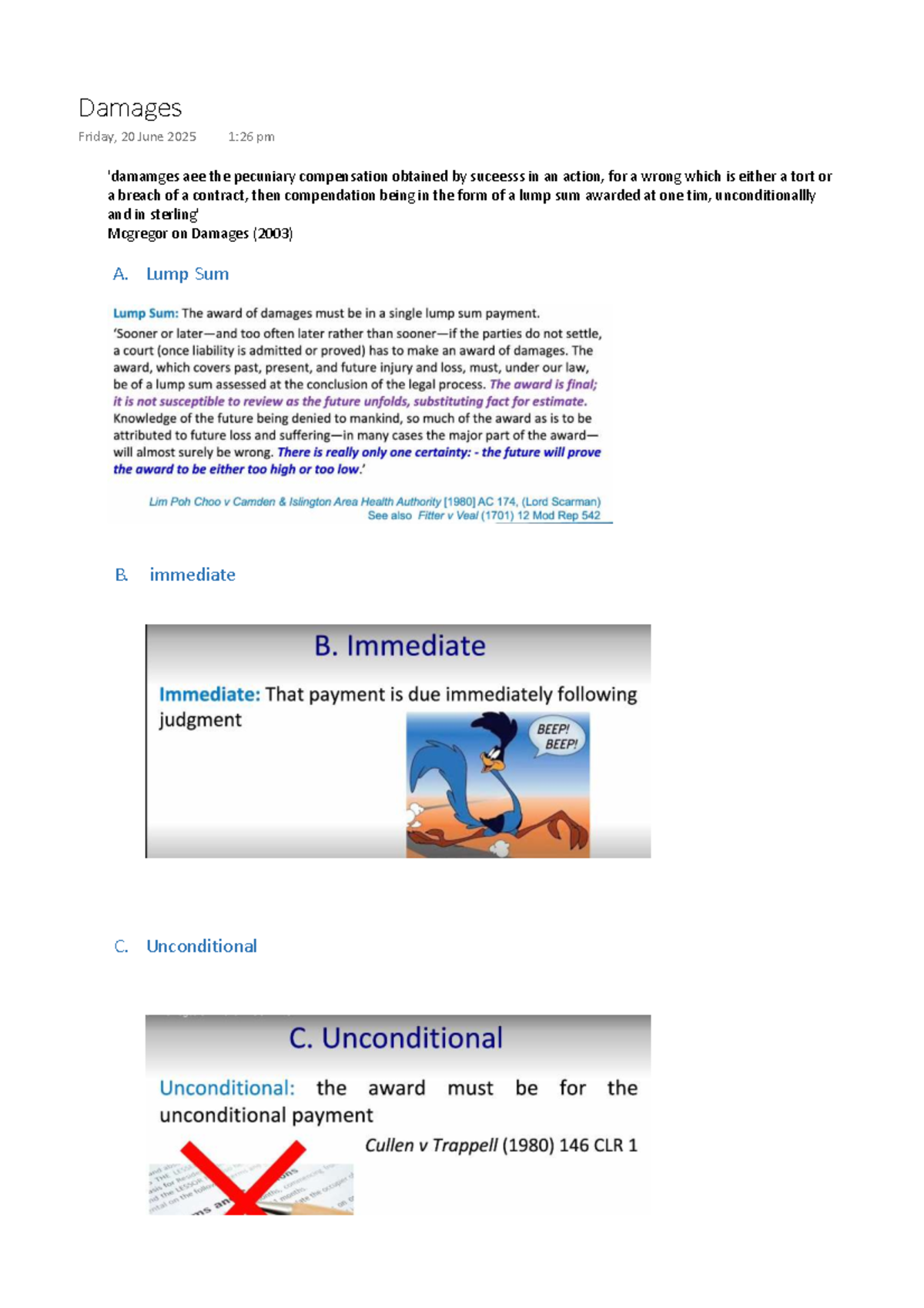 Damages - Lecture Notes on Compensation Principles and Cases - Studocu