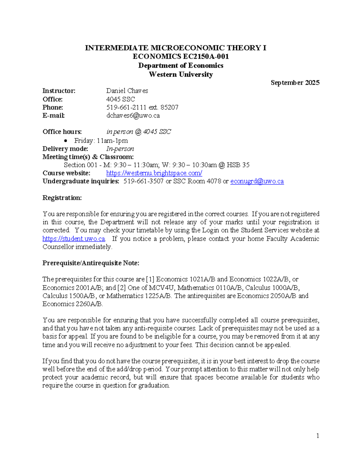 Intermediate Microeconomic Theory I Syllabus - ECON 2025 - Studocu