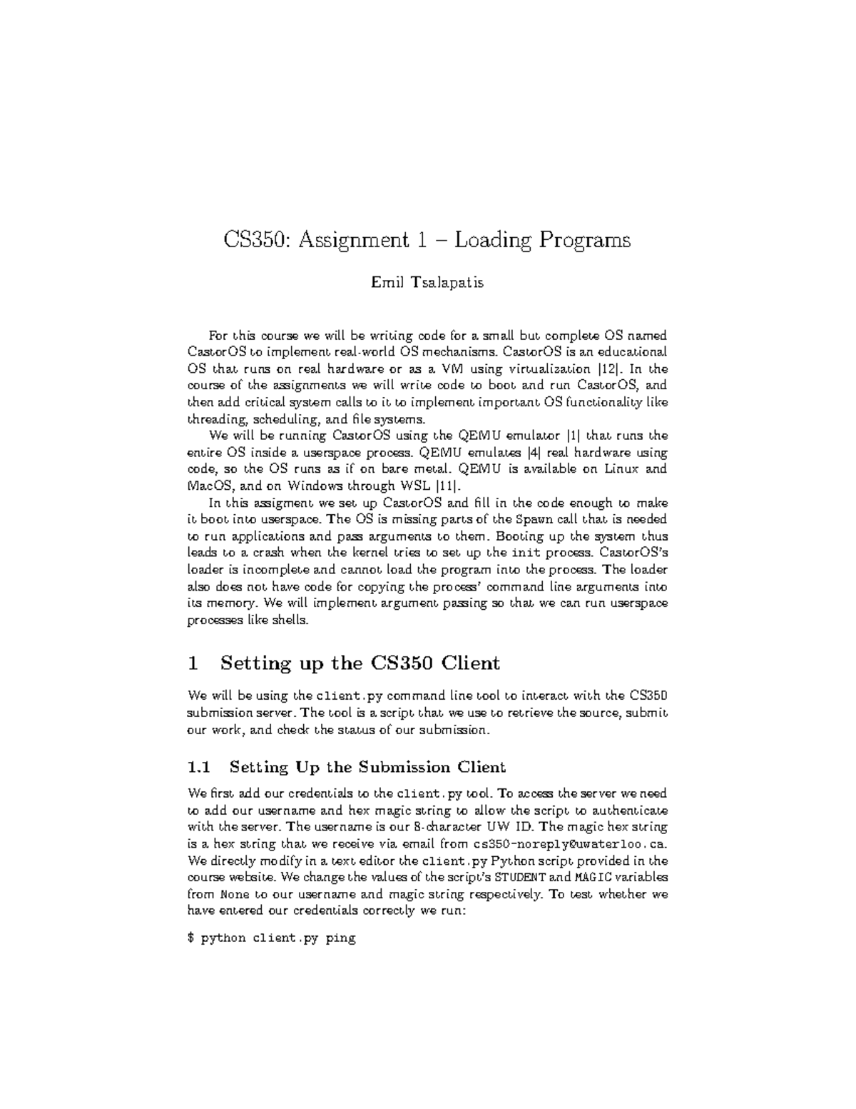 CS 350 Assignment 1: Booting and Debugging CastorOS - Studocu