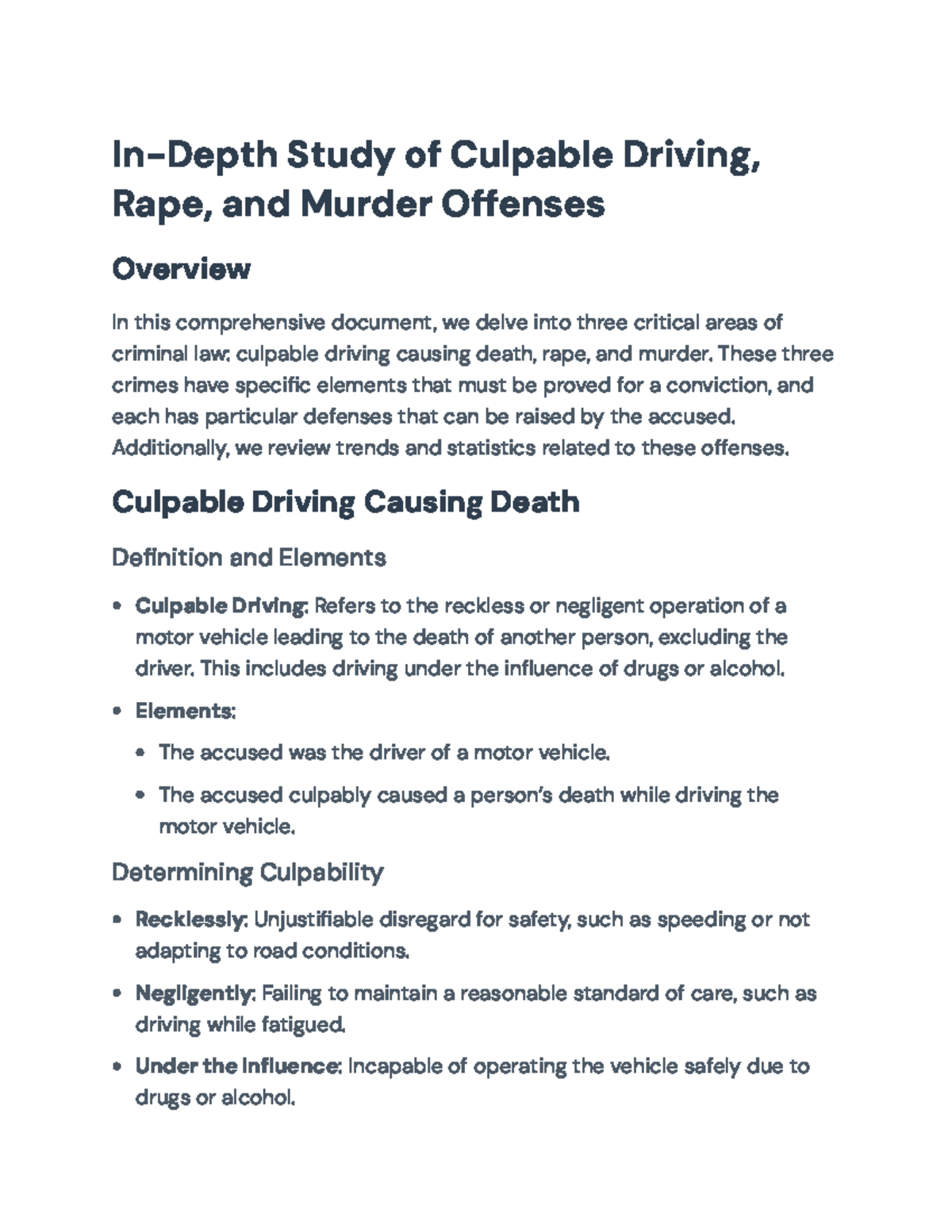 Comprehensive Analysis of Culpable Driving, Rape, and Murder Offenses ...