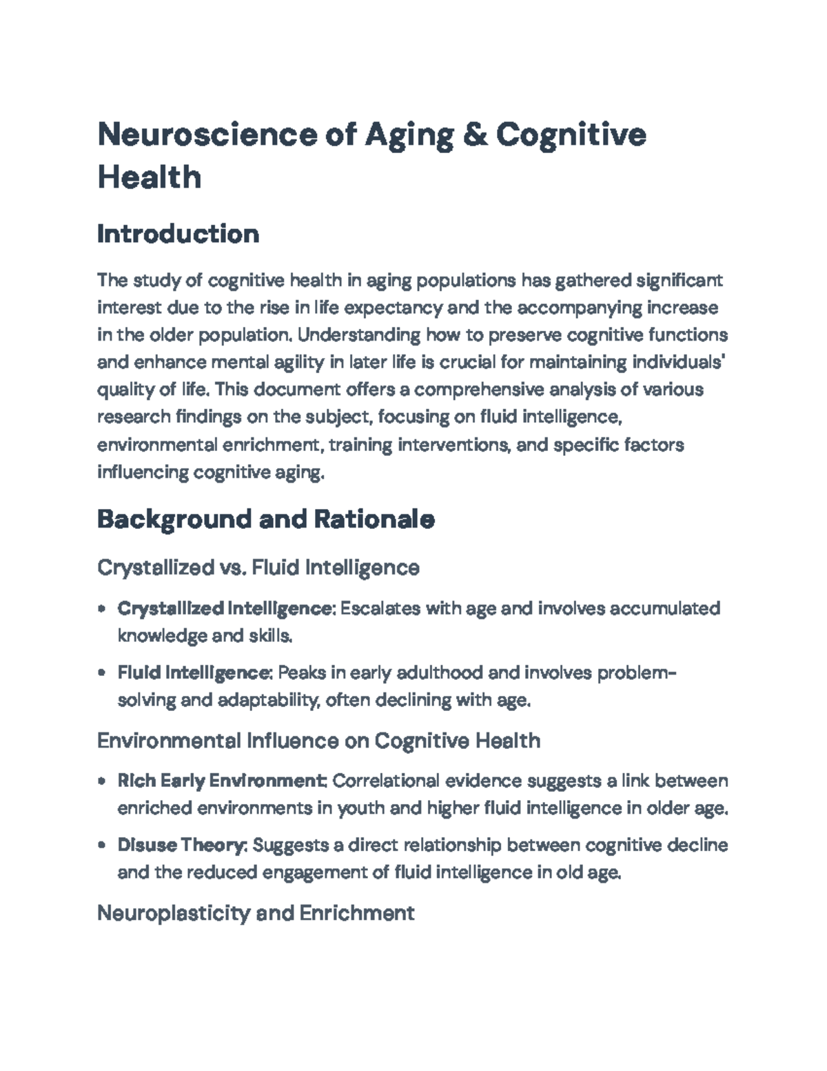 Neuroscience of Aging & Cognitive Health: Insights on Fluid ...