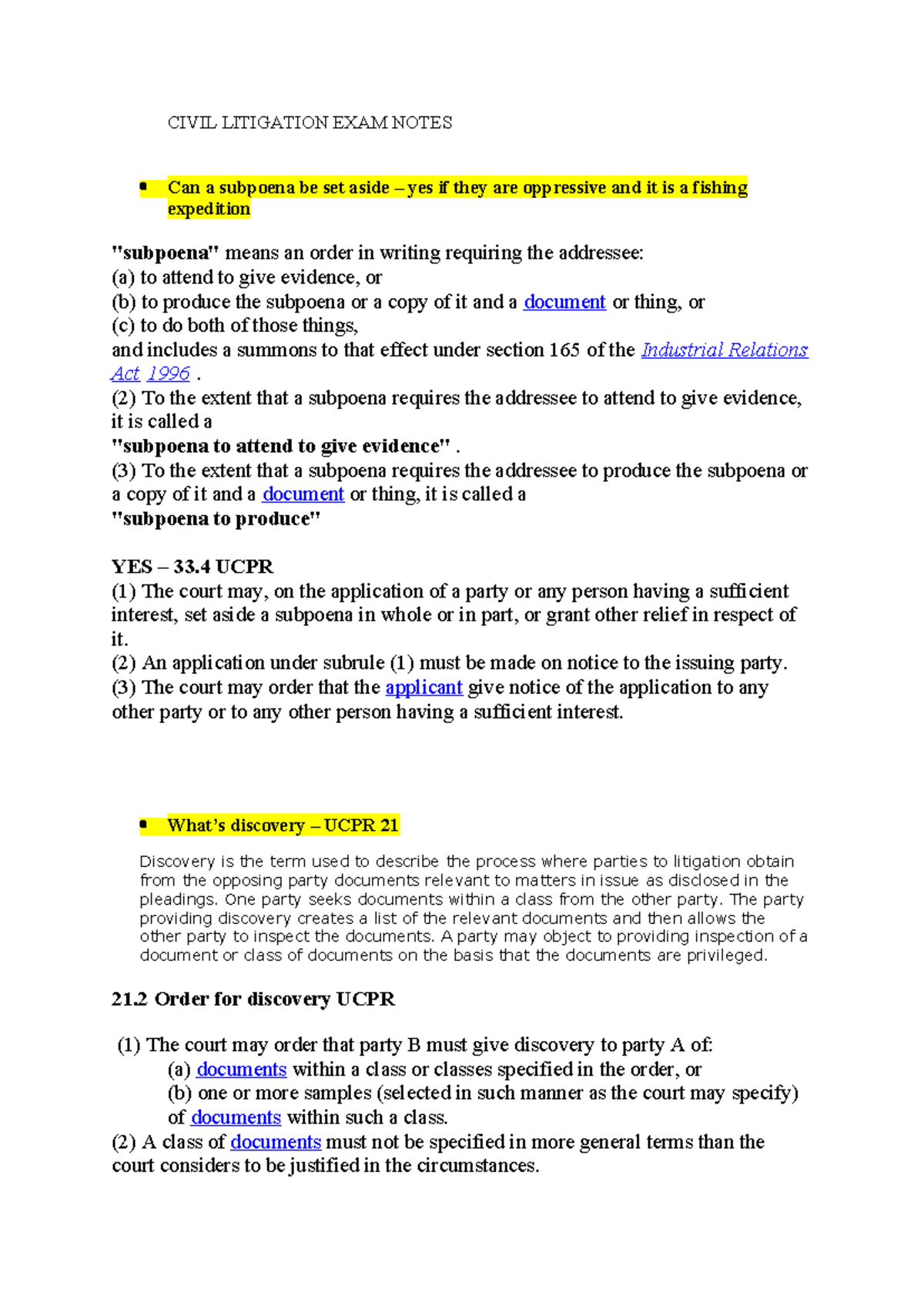 Civil Litigation CL204 Midterm Exam Notes and Key Concepts - Studocu